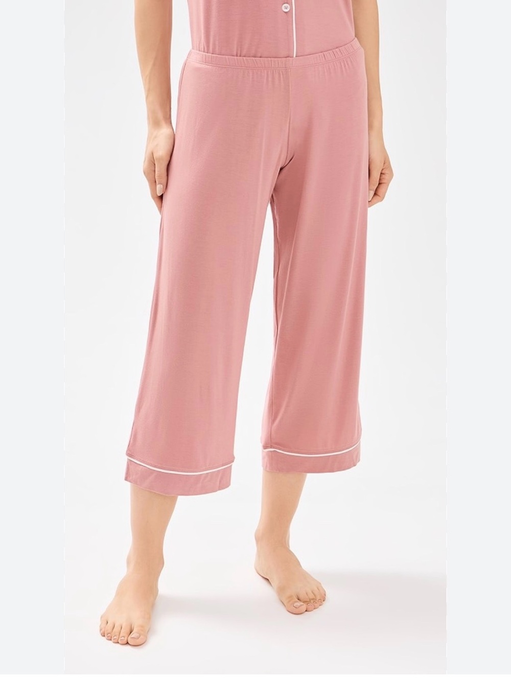 Eberjey Cropped PJ Pants in Dusty Rose with White Piping